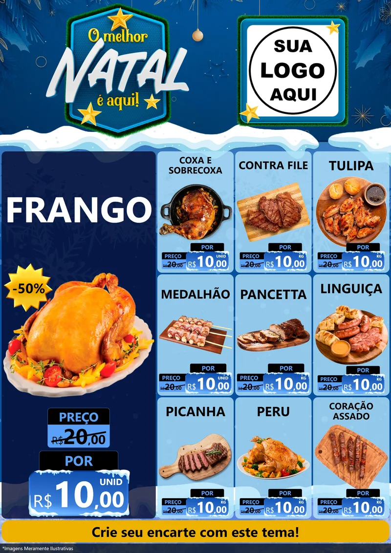 Modelo de Encarte para Encarte A4 Vertical com o tema O Melhor Natal É Aqui! para Assados