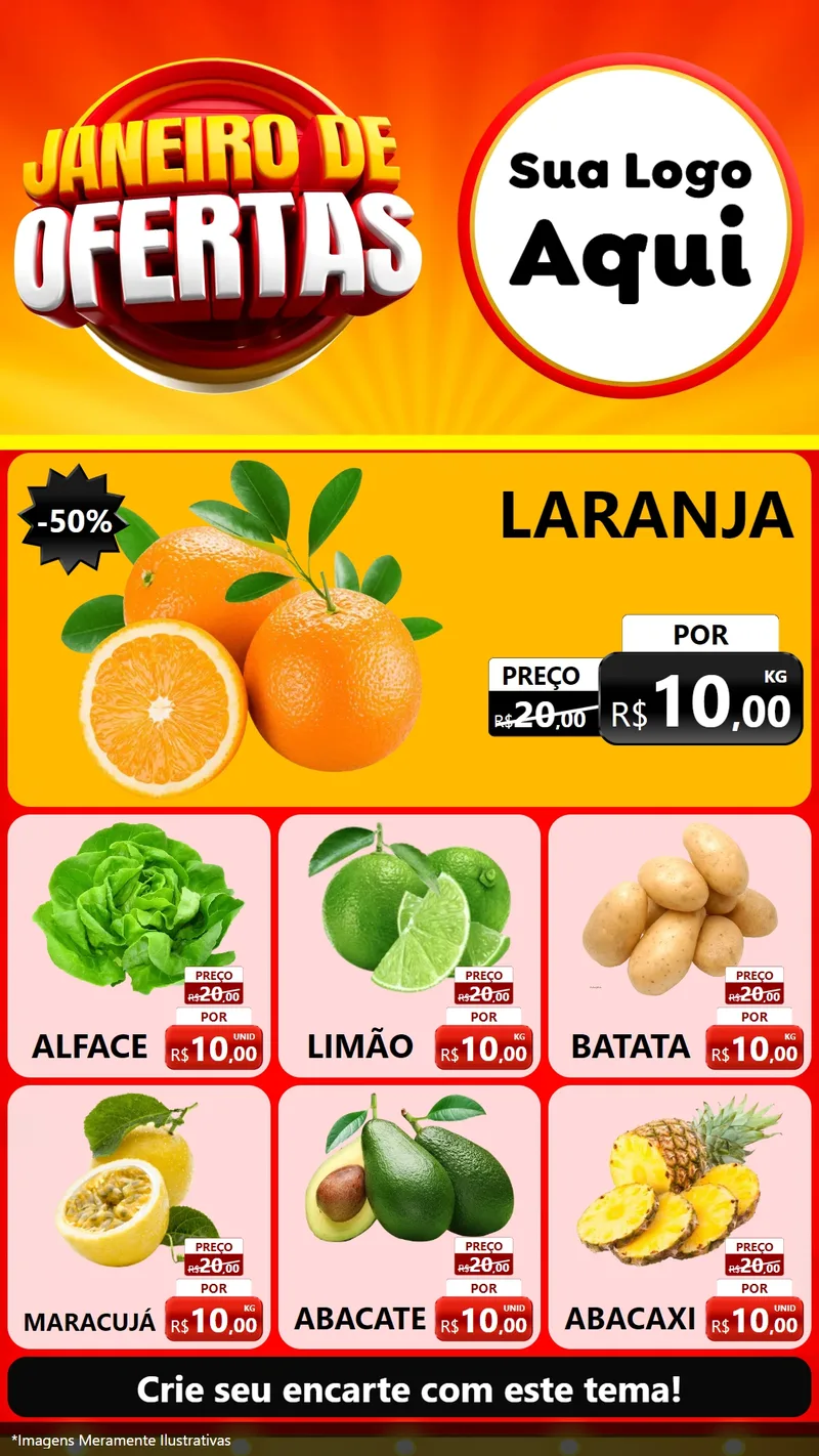 Modelo de Rede Social para Stories com o tema Janeiro de Ofertas para Hortifrúti