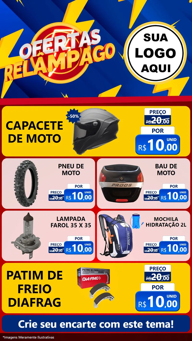 Modelo de TV para TV Vertical com o tema Ofertas Relâmpago para Moto peças