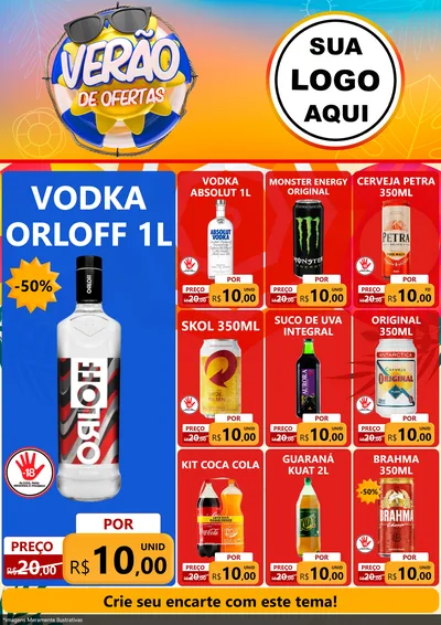 Modelo de Encarte para Encarte A4 Vertical com o tema Verão de Ofertas para Distribuidora de bebidas