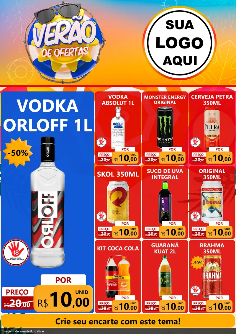 Modelo de Encarte para Encarte A4 Vertical com o tema Verão de Ofertas para Distribuidora de bebidas