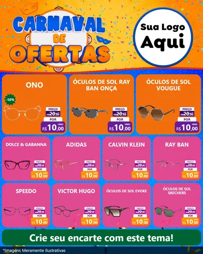 Modelo de Rede Social para Feed Instagram com o tema Carnaval de Ofertas para Óticas