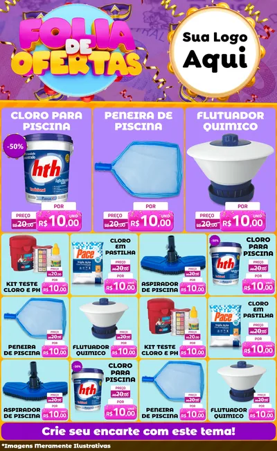 Modelo de Encarte para Encarte Grande com o tema Folia de Ofertas para Produtos para Piscina