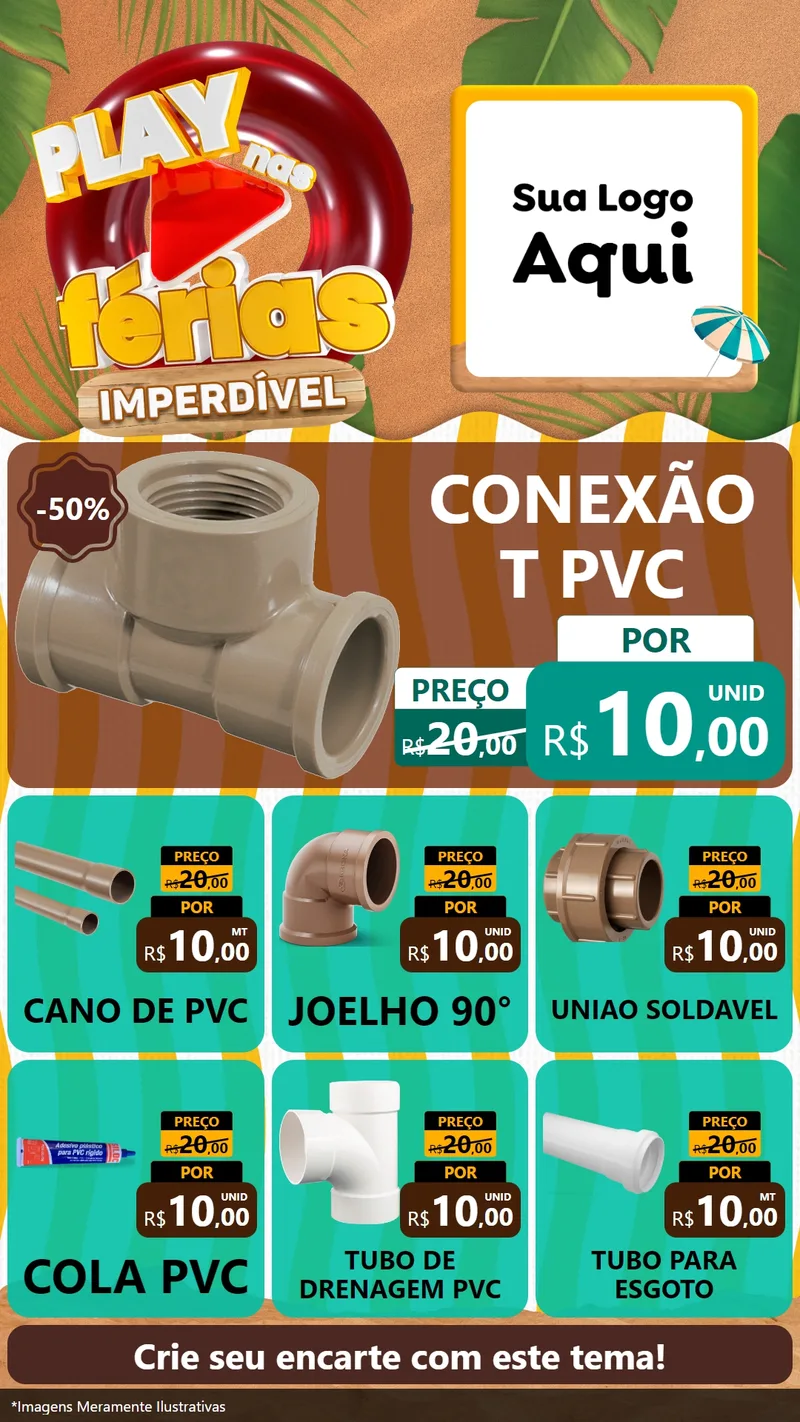 Modelo de Rede Social para Stories com o tema Play Nas Férias Imperdível para Tubos e conexões
