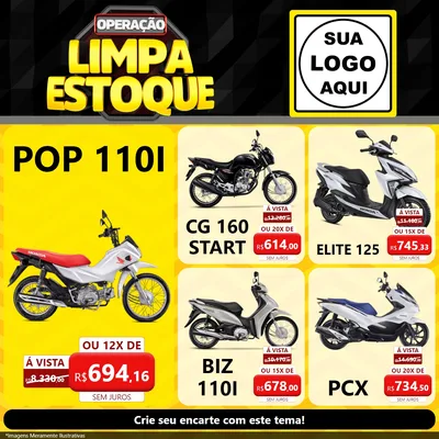 Modelo de Rede Social para Feed Facebook com o tema Operação Limpa Estoque para Concessionaria de Motos