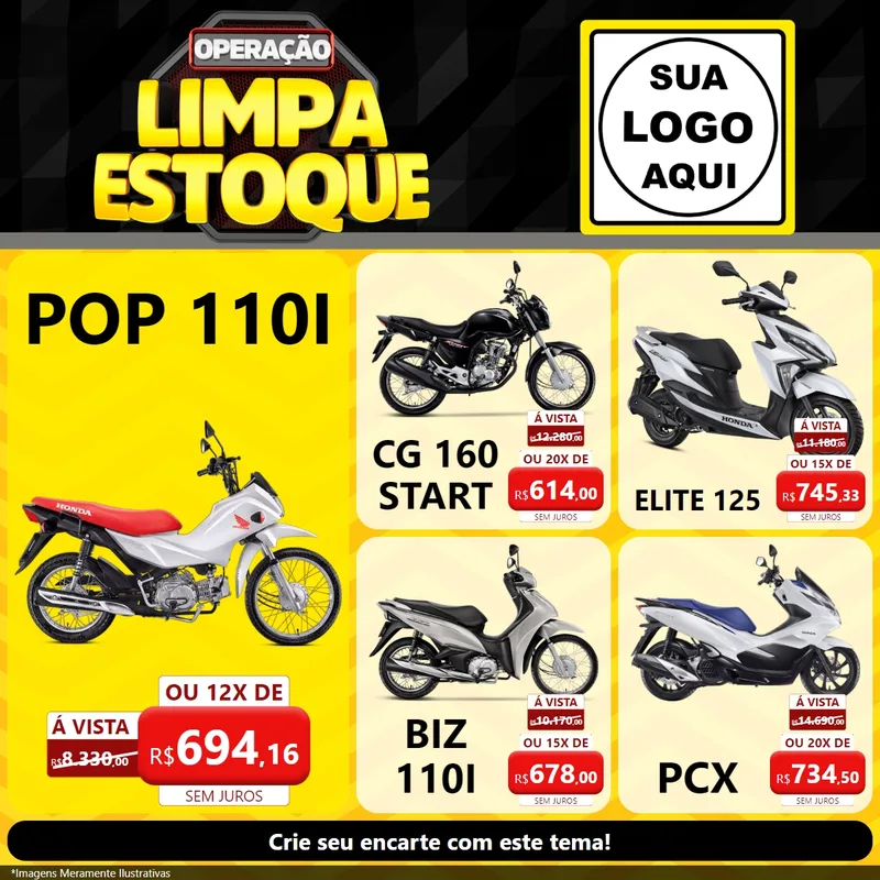Modelo de Rede Social para Feed Facebook com o tema Operação Limpa Estoque para Concessionaria de Motos