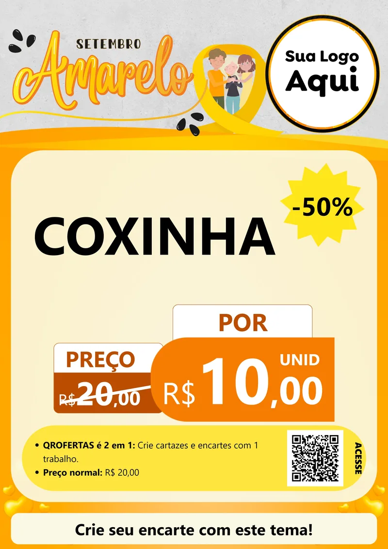 Modelo de Cartaz para Cartaz A4 Vertical com o tema Setembro Amarelo para Salgadaria