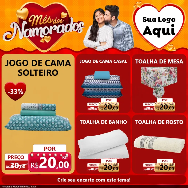 Modelo de Rede Social para Feed Facebook com o tema Mês dos Namorados para Cama, Mesa e Banho