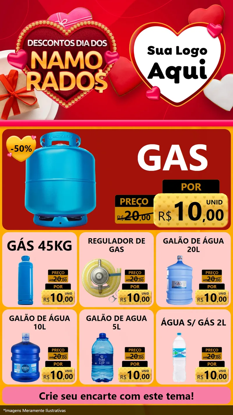 Modelo de Rede Social para Stories com o tema Descontos Dia dos Namorados para Água e gás