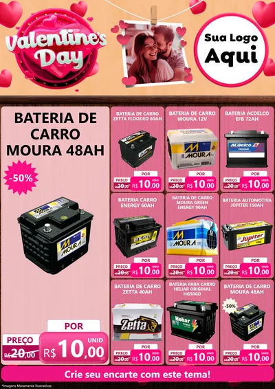 Modelo de Encarte para Encarte A4 Vertical com o tema Valentine's Day para Baterias Elétricas