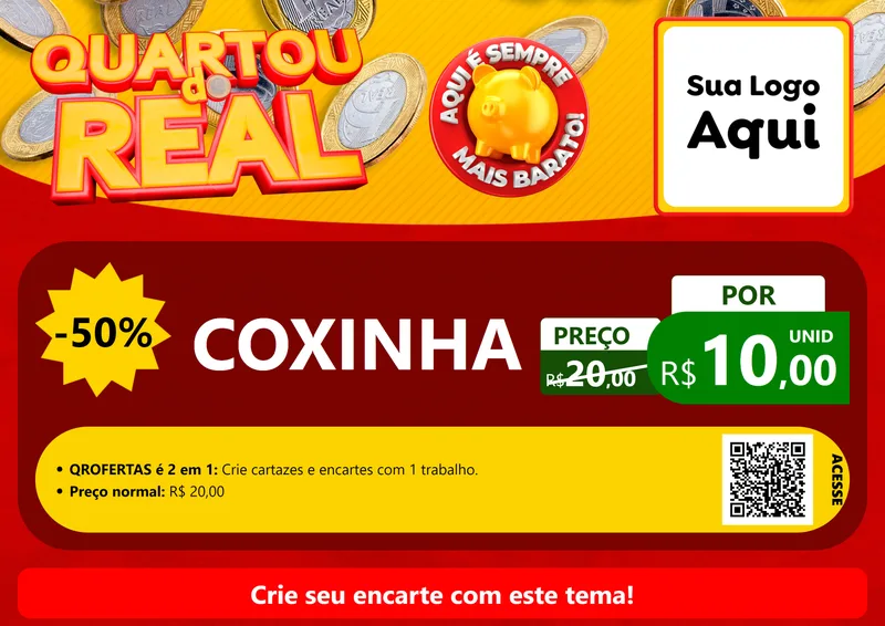 Modelo de Cartaz para Cartaz A4 Horizontal com o tema Quartou do Real para Salgadaria