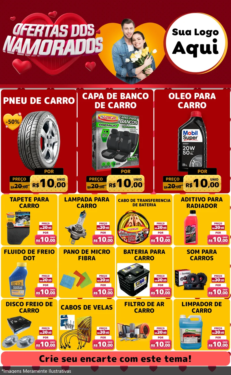 Modelo de Encarte para Encarte Grande com o tema Ofertas Dos Namorados para Auto peças