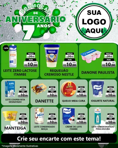 Modelo de Rede Social para Feed Instagram com o tema Promoção de Aniversário - 7 Anos para Frios e Laticínios