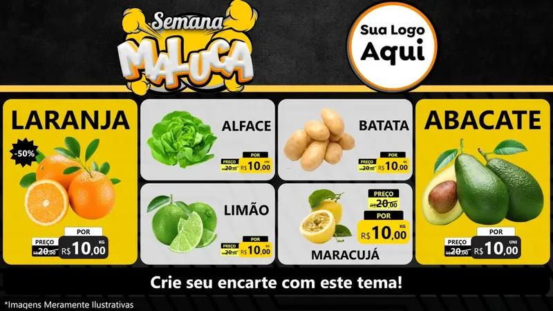 Modelo de TV para TV Horizontal com o tema Semana Maluca para Hortifrúti