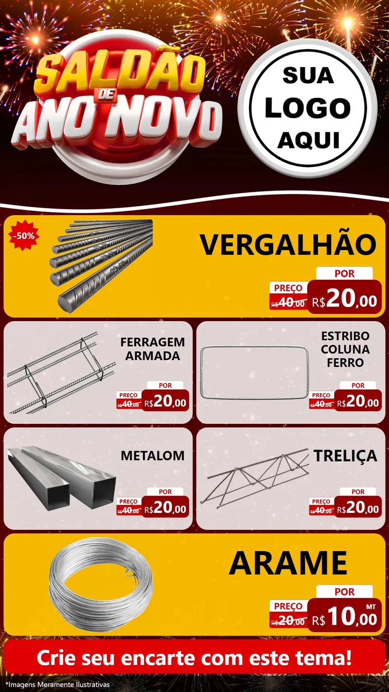 Modelo de TV para TV Vertical com o tema Saldão de Ano Novo para Ferragens