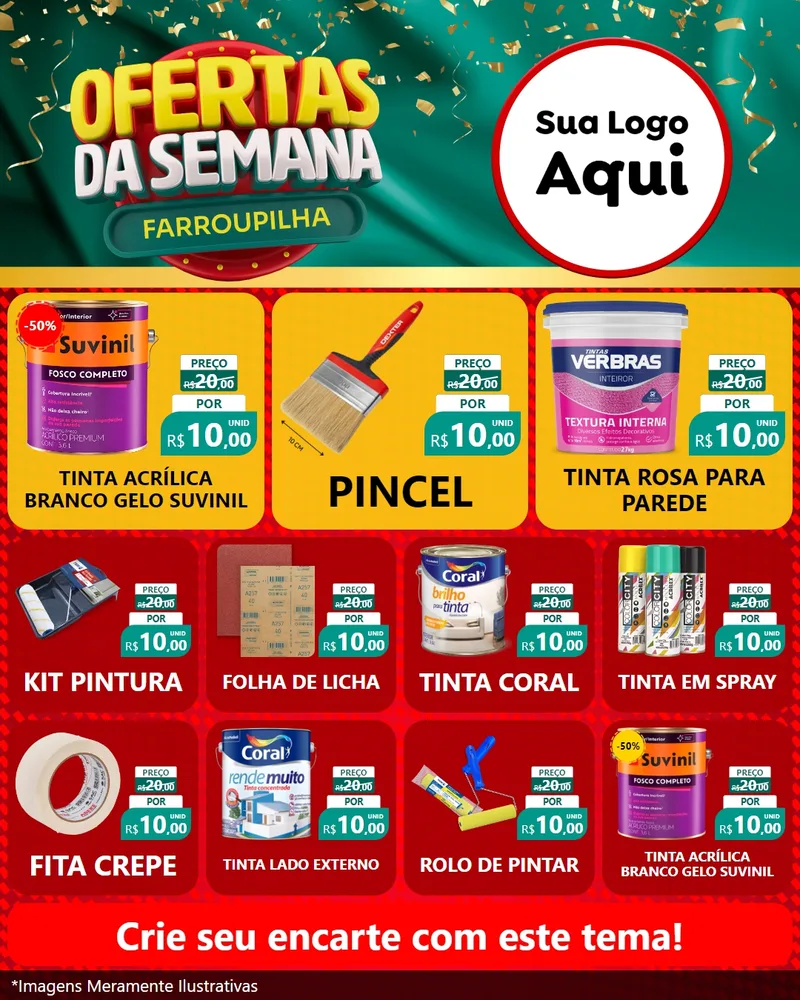 Modelo de Rede Social para Feed Instagram com o tema Ofertas da Semana Farroupilha para Tintas e Ferramentas