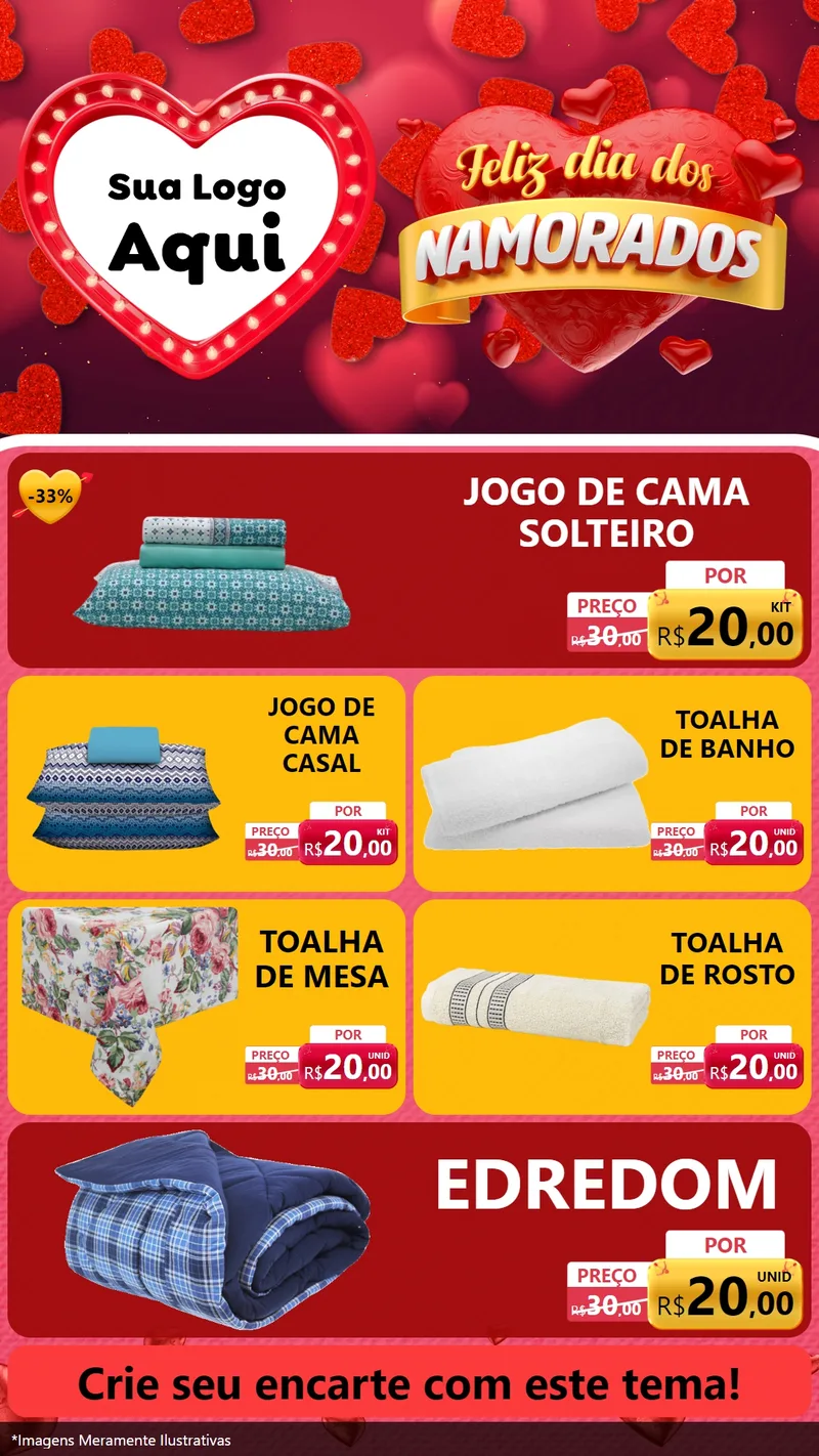 Modelo de TV para TV Vertical com o tema Feliz Dia Dos Namorados para Cama, Mesa e Banho