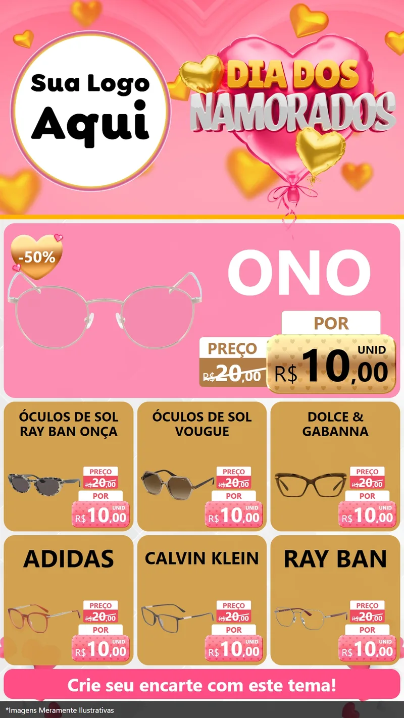 Modelo de Rede Social para Stories com o tema Dia dos Namorados para Óticas