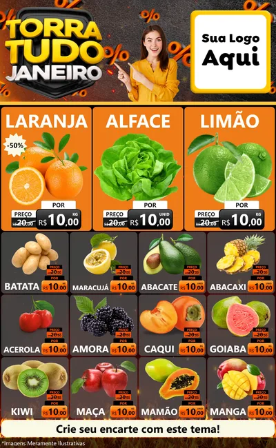 Modelo de Encarte para Encarte Grande com o tema Torra Tudo Janeiro para Hortifrúti