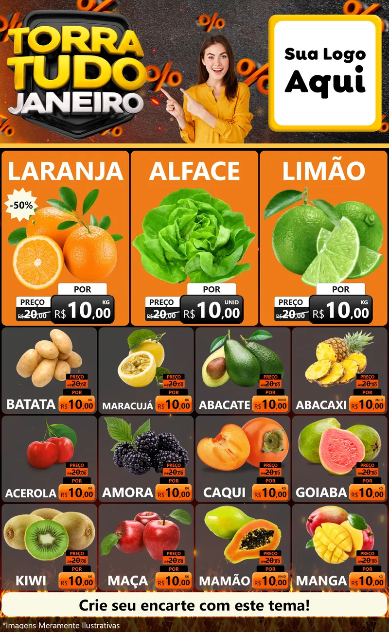 Modelo de Encarte para Encarte Grande com o tema Torra Tudo Janeiro para Hortifrúti