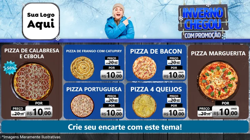 Modelo de TV para TV Horizontal com o tema Inverno Chegou Com Promoção para Pizzaria