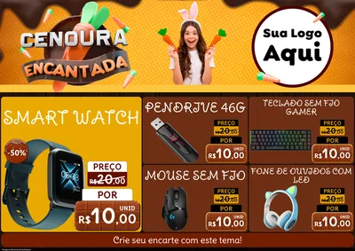 Modelo de Encarte para Encarte A4 Horizontal com o tema Cenoura Encantada - Páscoa para Informática