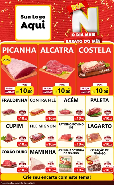 Modelo de Encarte para Encarte Grande com o tema Dia N o Dia Mais Barato do Mês para Açougue