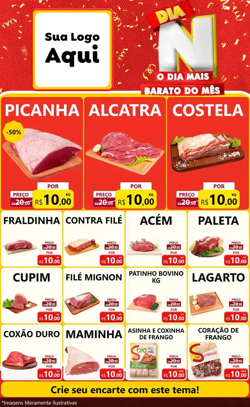 Modelo de Encarte para Encarte Grande com o tema Dia N o Dia Mais Barato do Mês para Açougue