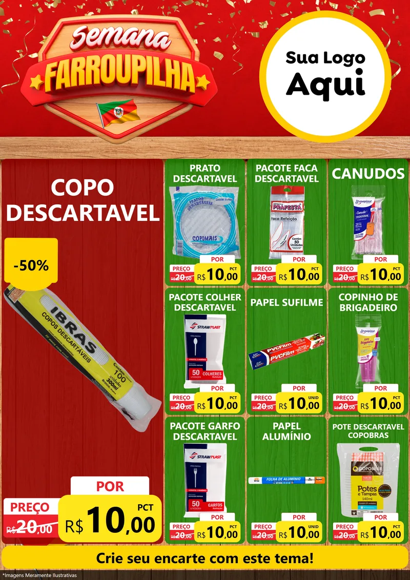 Modelo de Encarte para Encarte A4 Vertical com o tema Semana Farroupilha para Embalagens