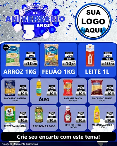 Modelo de Rede Social para Feed Instagram com o tema Promoção de Aniversário - 3 Anos para Supermercado