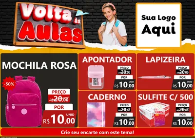 Modelo de Encarte para Encarte A4 Horizontal com o tema Volta Às Aulas para Papelaria