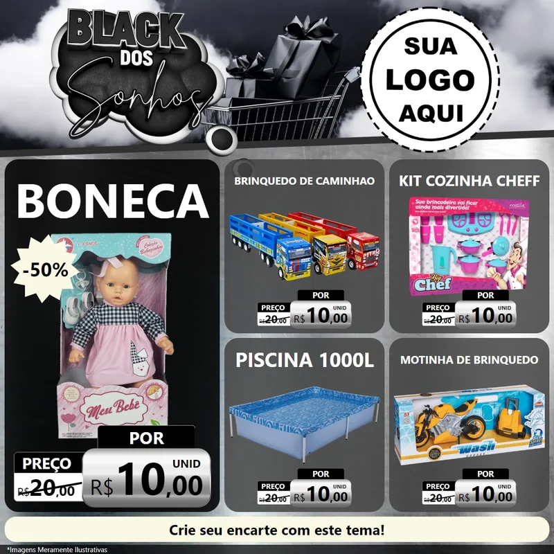 Modelo de Rede Social para Feed Facebook com o tema Black dos Sonhos para Brinquedos