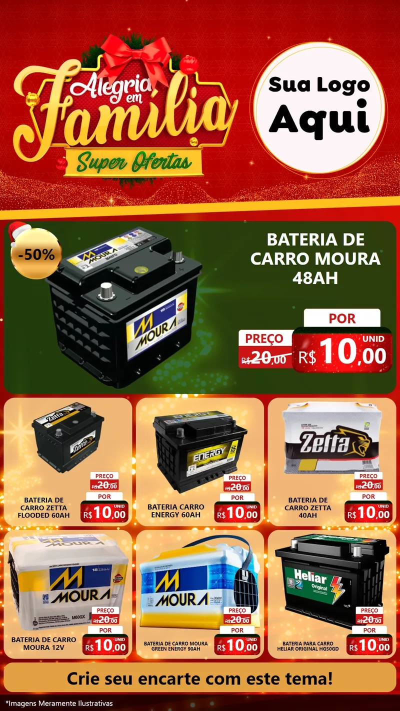 Modelo de Rede Social para Stories com o tema Alegria em Família Super Ofertas - Natal para Baterias Elétricas