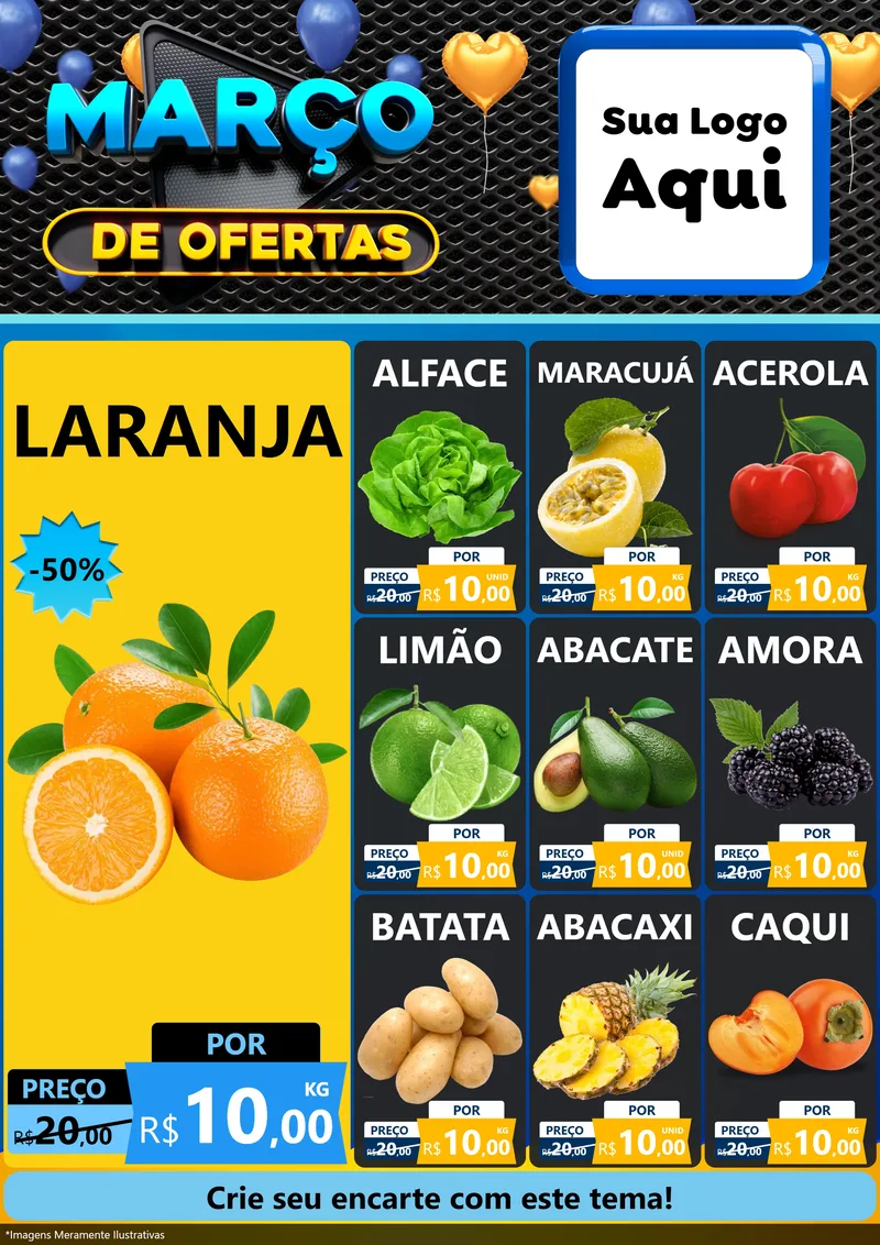 Modelo de Encarte para Encarte A4 Vertical com o tema Março de Ofertas para Hortifrúti