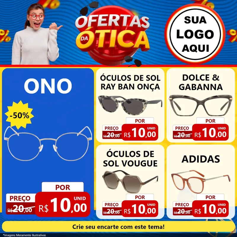 Modelo de Rede Social para Feed Facebook com o tema Ofertas da Ótica para Óticas