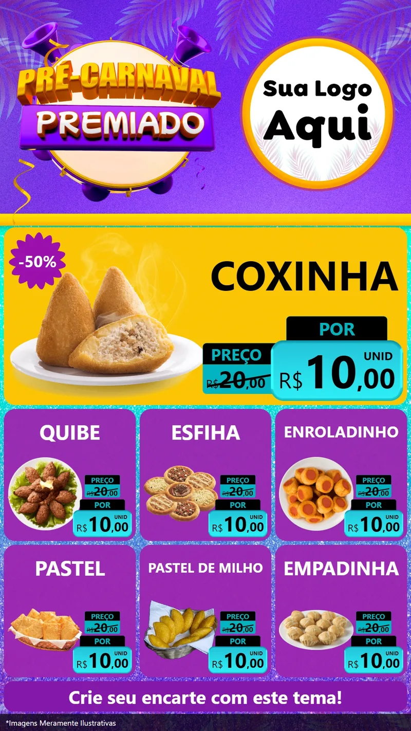 Modelo de Rede Social para Stories com o tema Pré-Carnaval Premiado para Salgadaria
