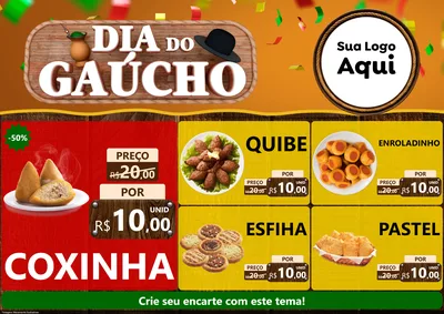 Modelo de Encarte para Encarte A4 Horizontal com o tema Dia do Gaúcho para Salgadaria