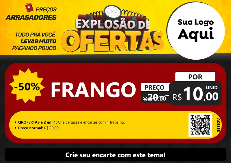 Modelo de Cartaz para Cartaz A4 Horizontal com o tema Explosão de Ofertas para Assados