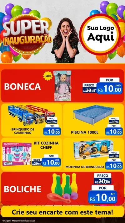 Modelo de TV para TV Vertical com o tema Super Inauguração para Brinquedos
