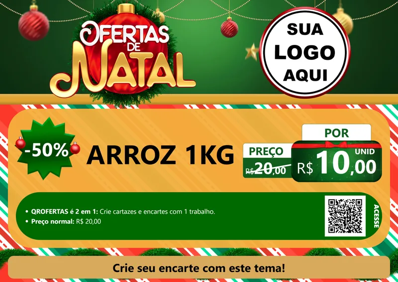 Modelo de Cartaz para Cartaz A4 Horizontal com o tema Ofertas de Natal para Supermercado