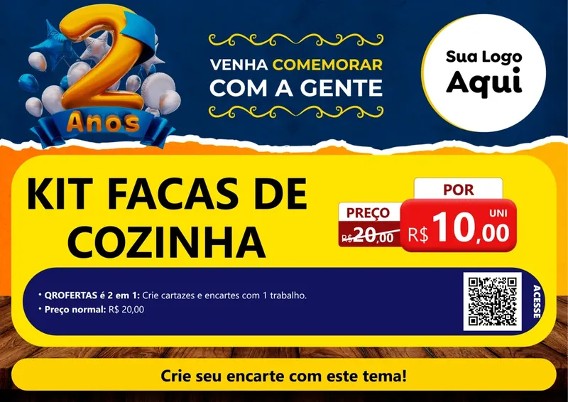 Modelo de Cartaz para Cartaz A4 Horizontal com o tema Aniversário de 2 anos para Utilidades Domésticas