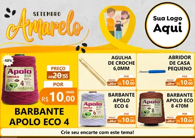 Modelo de Encarte para Encarte A4 Horizontal com o tema Setembro Amarelo para Armarinho e Aviamentos