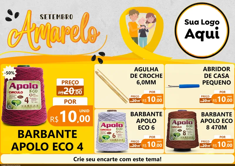 Modelo de Encarte para Encarte A4 Horizontal com o tema Setembro Amarelo para Armarinho e Aviamentos