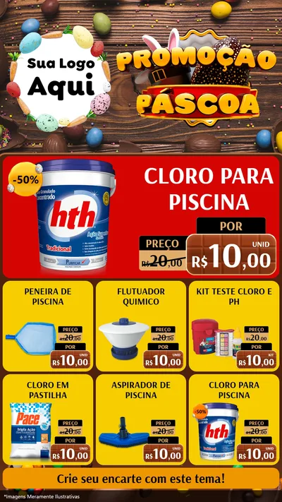 Modelo de Rede Social para Stories com o tema Promoção Páscoa para Produtos para Piscina