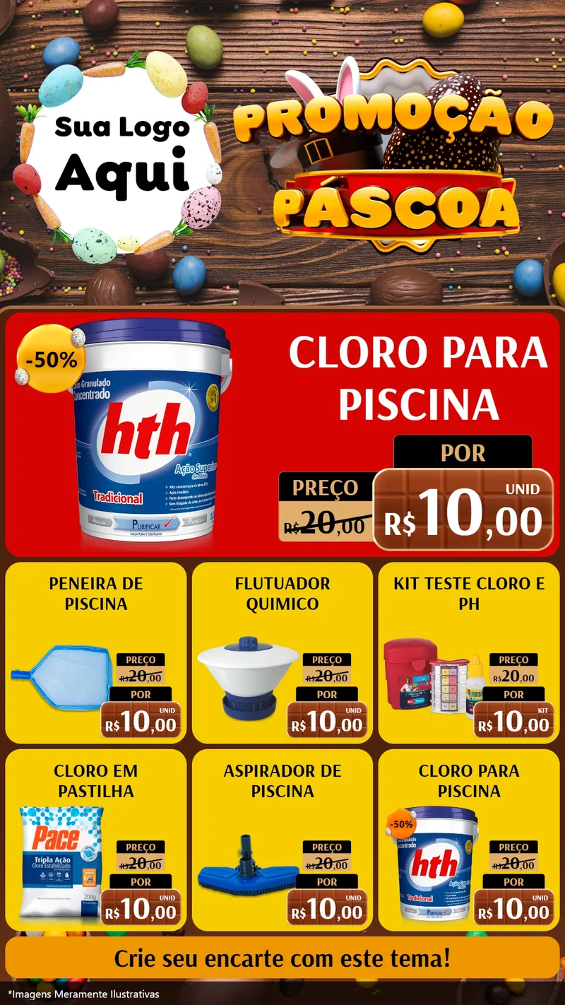 Modelo de Rede Social para Stories com o tema Promoção Páscoa para Produtos para Piscina