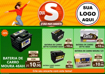 Modelo de Encarte para Encarte A4 Horizontal com o tema Dia S - O Dia Mais Barato para Baterias Elétricas