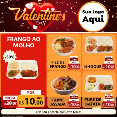 Modelo de Rede Social para Feed Facebook com o tema Valentine's Day para Restaurante