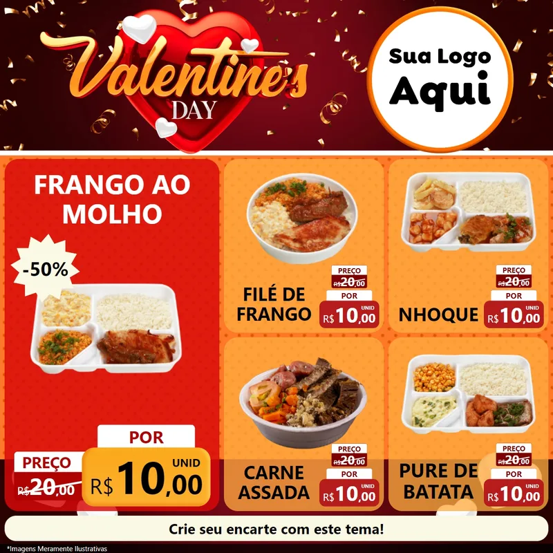 Modelo de Rede Social para Feed Facebook com o tema Valentine's Day para Restaurante