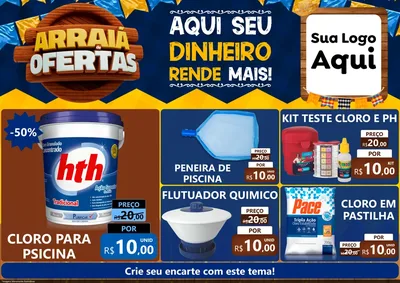 Modelo de Encarte para Encarte A4 Horizontal com o tema Arraiá de Ofertas - Junina para Produtos para Piscina
