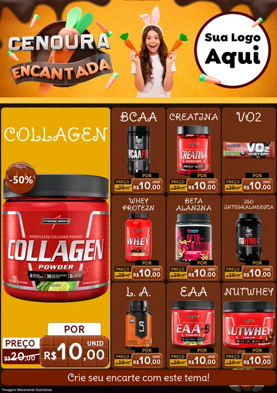 Modelo de Encarte para Encarte A4 Vertical com o tema Cenoura Encantada - Páscoa para Suplementos alimentares
